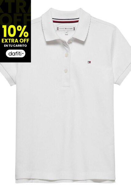 Polo Blanco Con Puños Festoneados Tommy Hilfiger
