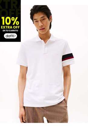 Polo Blanco De Corte Regular Con Detalles De Cinta RWB Tommy Hilfiger