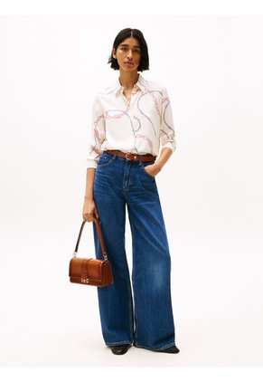 Camisa Beige De Corte Amplio Y Tapeta Oculta Tommy Hilfiger