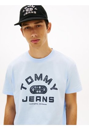 Camiseta Celeste De Punto Con Cuello Redondo Tommy Jeans