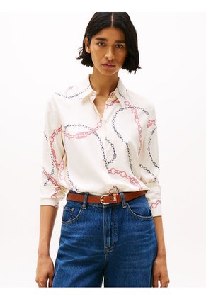 Camisa Beige De Corte Amplio Y Tapeta Oculta Tommy Hilfiger