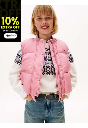 Chaleco Rosado Acolchado Amplio De Plumón Tommy Hilfiger