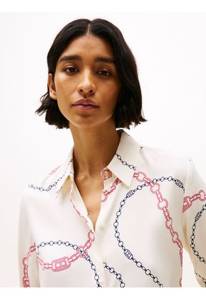 Camisa Beige De Corte Amplio Y Tapeta Oculta Tommy Hilfiger