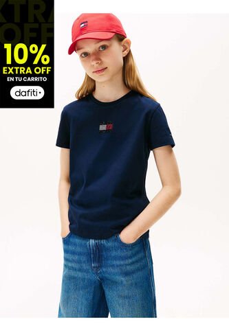 Camiseta Azul Con Logo De Strass Tommy Hilfiger Tommy Hilfiger