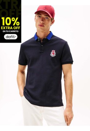 Polo Azul En Piqué De Corte Regular Tommy Hilfiger