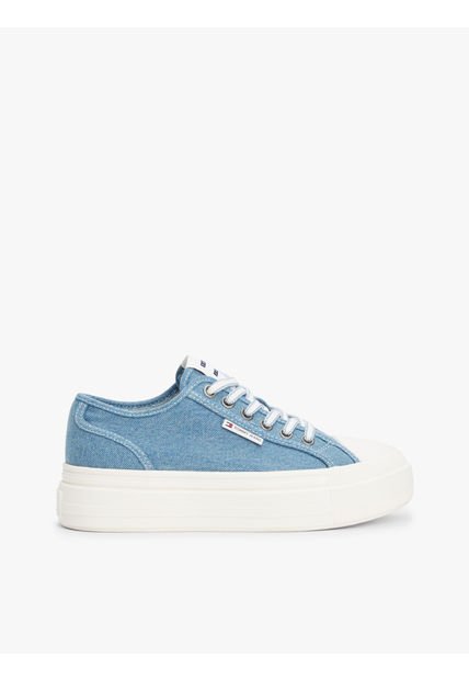 Tenis Azul De Plataforma De Denim Tommy Hilfiger
