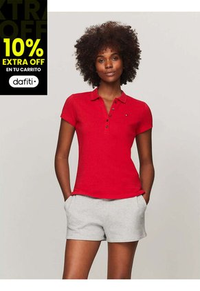 Polo Rojo De Corte Slim Con Logo Tommy Hilfiger