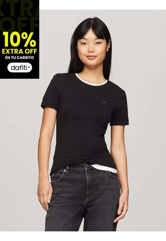 Camiseta Negra De Cuello Redondo Con Logo Tommy Hilfiger Tommy Hilfiger