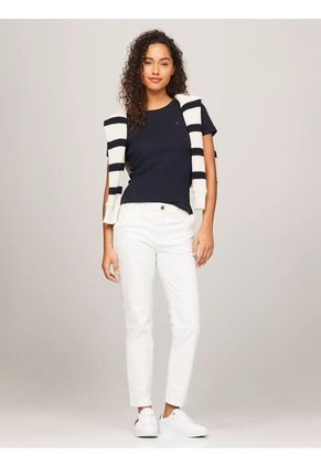 Camiseta Azul De Cuello Redondo Con Logo Tommy Hilfiger