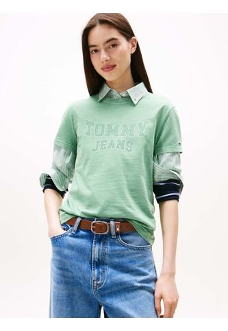 Camiseta Verde Claro De Cuello Redondo Con Escudo Tommy Jeans Tommy Hilfiger