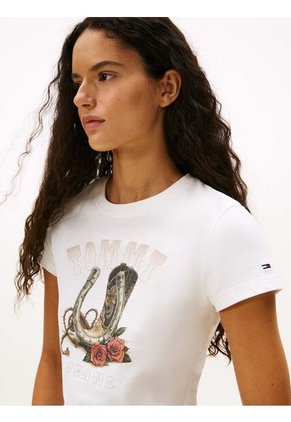 Camiseta Blanca Slim Con Logo Gráfico Tommy Jeans