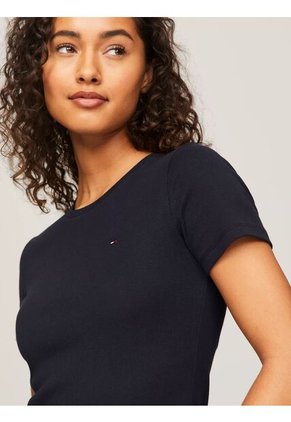 Camiseta Azul De Cuello Redondo Con Logo Tommy Hilfiger