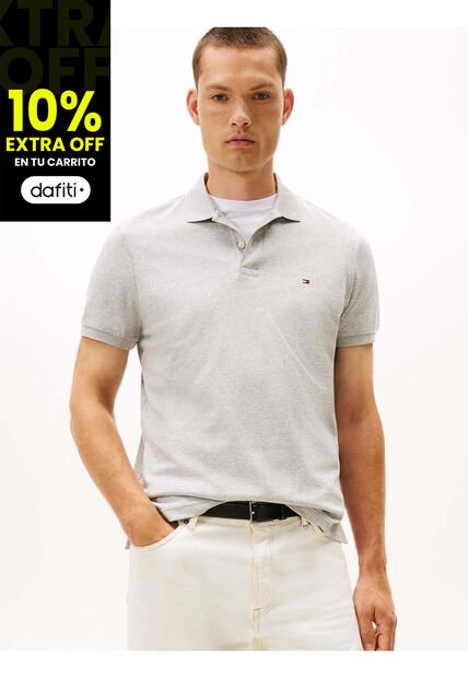 Polo Gris De Punto Interlock De Corte Regular Tommy Hilfiger