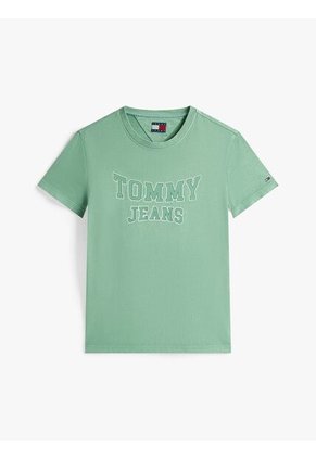 Camiseta Verde Claro De Cuello Redondo Con Escudo Tommy Jeans