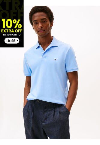 Polo Celeste De Punto Interlock De Corte Regular Tommy Hilfiger Tommy Hilfiger