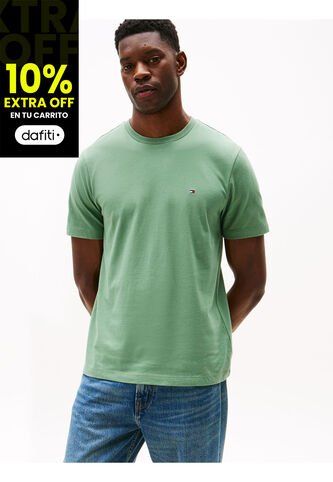 Camiseta Verde De Cuello Redondo Con Logo Bordado Tommy Hilfiger Tommy Hilfiger