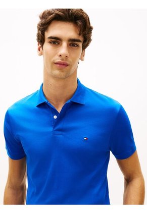 Polo Azul De Punto Interlock De Corte Regular Tommy Hilfiger