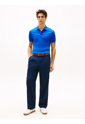 Polo Azul De Punto Interlock De Corte Regular Tommy Hilfiger