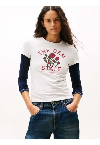 Camiseta Gris Slim Con Logo Gráfico Tommy Jeans