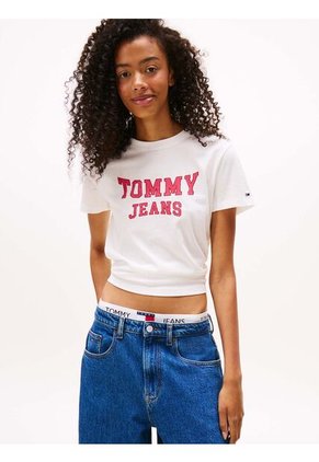 Camiseta Blanca De Cuello Redondo Con Escudo Tommy Jeans