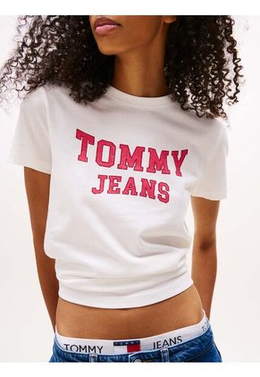 Camiseta Blanca De Cuello Redondo Con Escudo Tommy Jeans