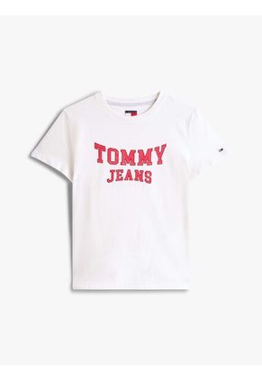 Camiseta Blanca De Cuello Redondo Con Escudo Tommy Jeans