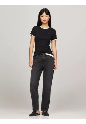 Camiseta Negra De Cuello Redondo Con Logo Tommy Hilfiger