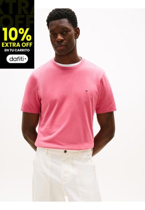 Camiseta Rosa De Cuello Redondo Con Logo Bordado Tommy Hilfiger