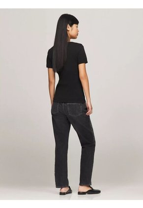 Camiseta Negra De Cuello Redondo Con Logo Tommy Hilfiger