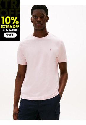 Camiseta Rosa De Cuello Redondo Con Logo Bordado Tommy Hilfiger