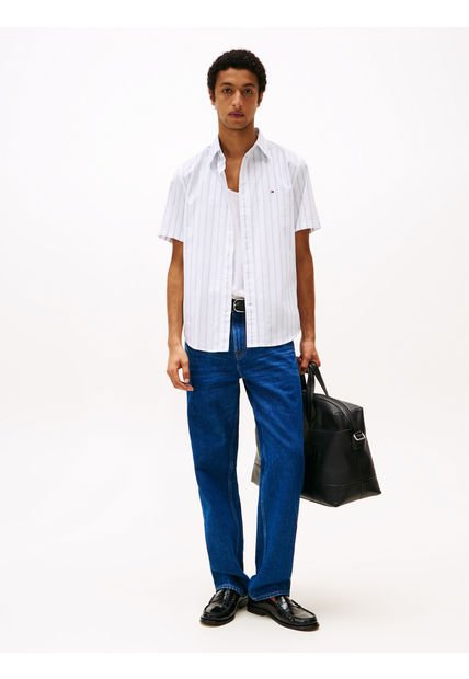 Camisa Azul De Manga Corta Con Corte Regular Tommy Hilfiger