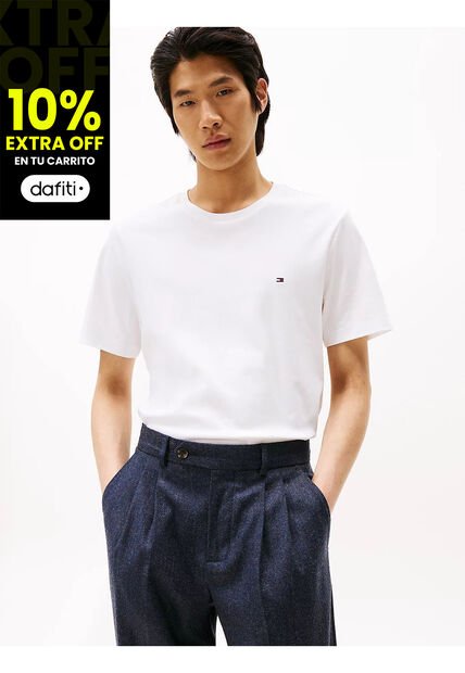 Camiseta Blanca De Cuello Redondo Y Punto Interlock Tommy Hilfiger