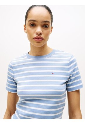 Camiseta Celeste Slim De Cuello Redondo Tommy Hilfiger