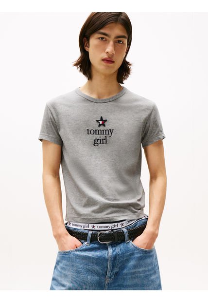 Camiseta Gris De Corte Regular Tommy Girl Tommy Jeans