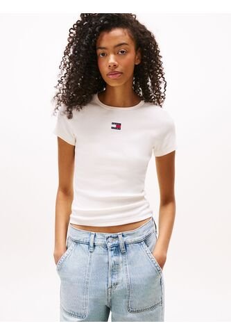 Camiseta Blanca Acanalada Con Parche De Corte Slim Tommy Jeans Tommy Hilfiger