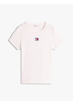 Camiseta Blanca Acanalada Con Parche De Corte Slim Tommy Jeans