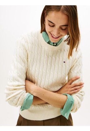 Saco Blanco De Punto Con Cuello Redondo Tommy Hilfiger