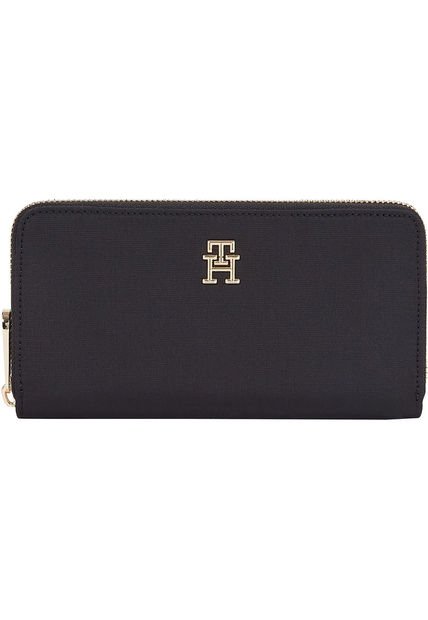 Billetera Negra Grande Con Cremallera Y Monograma TH Tommy Hilfiger