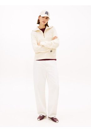 Saco Blanco Con Cierre De Cremallera De 1/2 Con Tejido Cableado Tommy Hilfiger