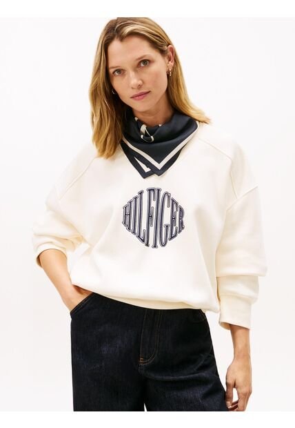 Saco Blanco De Felpa Con Cuello En V Tommy Hilfiger