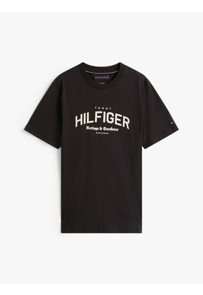 Camiseta Negra De Cuello Redondo Con Logo Gráfico Tommy Hilfiger