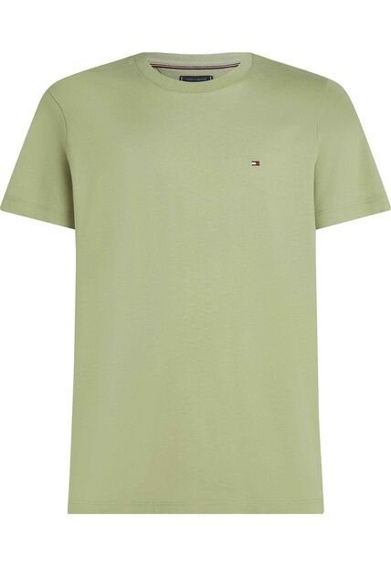 Camiseta Verde De Cuello Redondo Con Logo Bordado Tommy Hilfiger