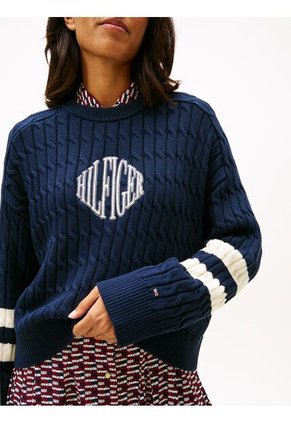 Saco Azul De Cuello Redondo Con Logo Script Gráfico Tommy Hilfiger