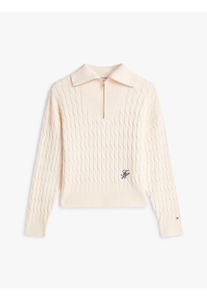 Saco Blanco Con Cierre De Cremallera De 1/2 Con Tejido Cableado Tommy Hilfiger