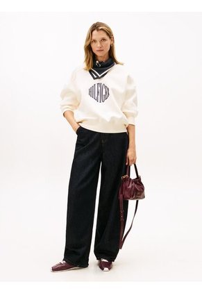 Saco Blanco De Felpa Con Cuello En V Tommy Hilfiger