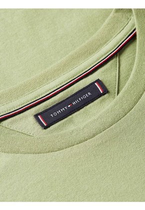 Camiseta Verde De Cuello Redondo Con Logo Bordado Tommy Hilfiger