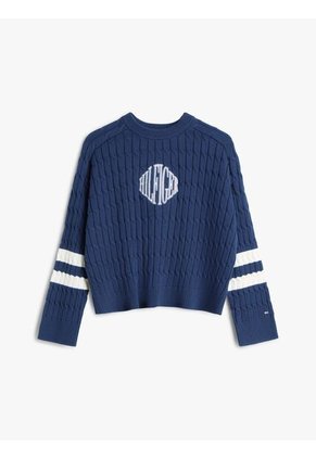 Saco Azul De Cuello Redondo Con Logo Script Gráfico Tommy Hilfiger