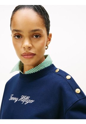 Saco Azul De Felpa Con Logo Script Y Botones Decorativos Tommy Hilfiger