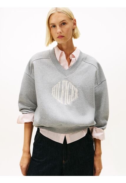 Saco Gris De Felpa Con Cuello En V Tommy Hilfiger