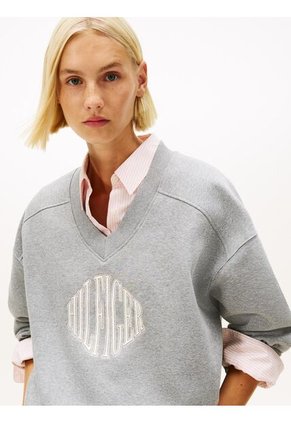 Saco Gris De Felpa Con Cuello En V Tommy Hilfiger